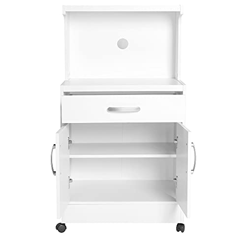 Shelby Kitchen Wooden Microwave Cart with One Drawer and Two Doors. Rolling Kitchen Cart (White) Easy Assembly.
