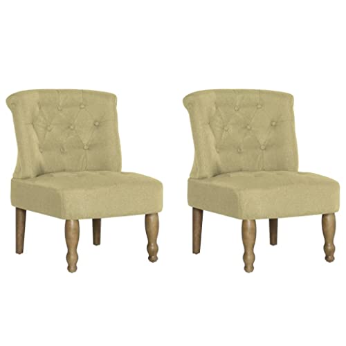 vidaXL Chair 2 Pcs, Accent Dining Chair with Wood Legs, Upholstered Fabric Club Chair for Home Dining Room Living Room Bedroom, Green Fabric