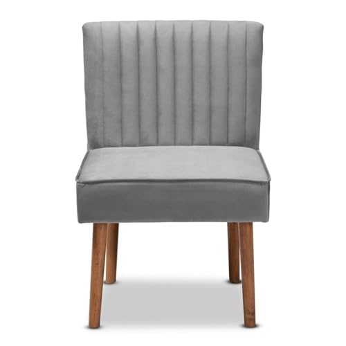 Baxton Studio Alvis Mid-Century Modern Grey Velvet Upholstered and Walnut Brown Finished Wood Dining Chair