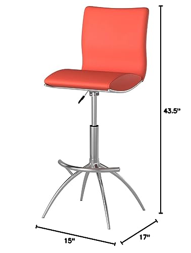 Neos Modern Furniture Set of 2 Height Adjustable Swivel Leatherette Bar Stool with Cushion and Gas Lift, Orange