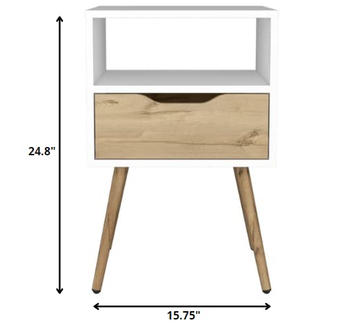 HomeRoots White-Light Oak Modern White and Light Oak Bedroom Nightstand