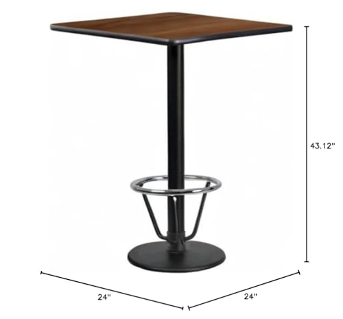Flash Furniture Stiles 24'' Square Walnut Laminate Table Top With 18'' Round Bar Height Table Base And Foot Ring