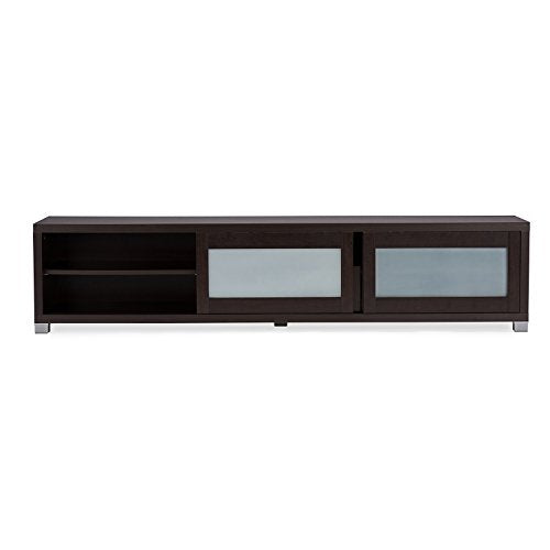 Baxton Studio Wholesale Interiors Gerhardine Wood TV Cabinet with 2 Sliding Doors and Drawer, 70', Dark Brown
