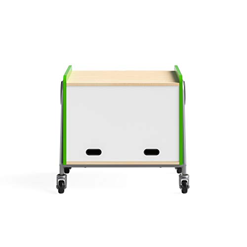 Safco Products 3933GRN Whiffle Typical 13, Double Column 4-Tote 2-Shelf Doored Rolling Storage Cart with Magnetic Dry-Erase Back, Green, 27 1/4&quot; H, 27.25&quot; Tall