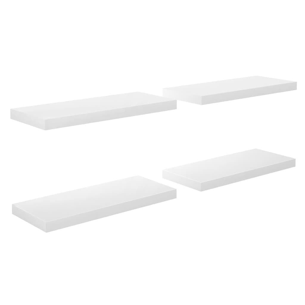 vidaXL 23.6&quot;x9.3&quot; High Gloss Floating Wall Shelves in White - 4 pcs Set, Modern Style Display Shelf with Invisible Mounting, Durable Honeycomb MDF, and Metal Frame.