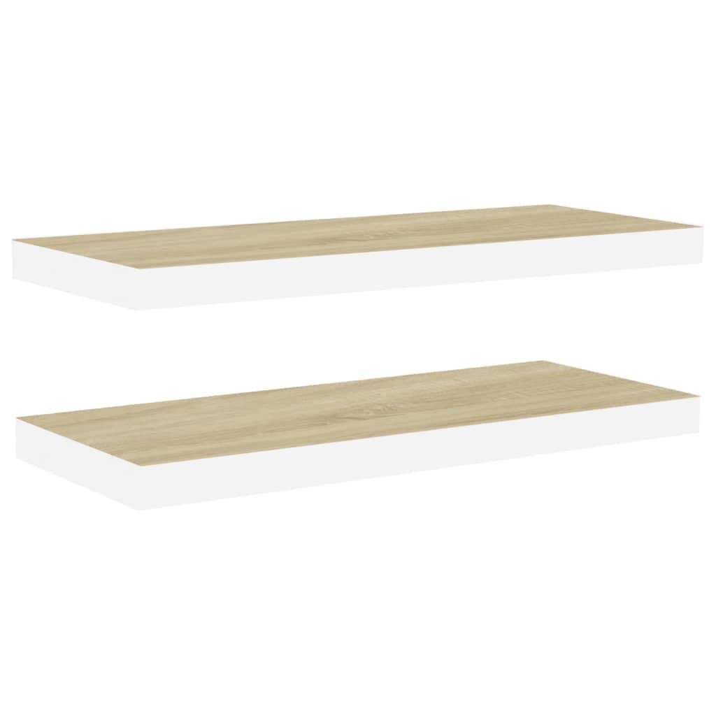 vidaXL Floating Wall Shelves Set - Durable Honeycomb MDF, Oak and White, Invisible Mounting System, 31.5x9.3x1.5