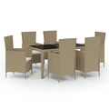 vidaXL 7-Piece Outdoor Dining Set - Elegant Beige Poly Rattan Design with Powder-Coated Steel Frame - Weather-Resistant, Easy Maintenance, Comfortable Cushioning