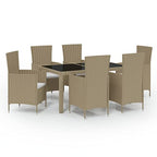 vidaXL 7-Piece Outdoor Dining Set - Elegant Beige Poly Rattan Design with Powder-Coated Steel Frame - Weather-Resistant, Easy Maintenance, Comfortable Cushioning