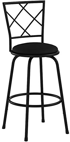 Monarch Specialties 2375 Stool, Set of 2, Swivel, Bar Height, Metal, Pu Leather Look, Black, Contemporary, Modern Barstool, 16' L x 16' W x 44' H