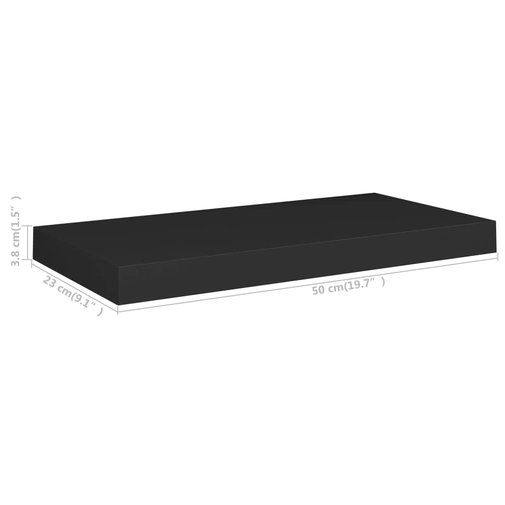 vidaXL Floating Wall Shelves Set of 4 in Black, 19.7&quot;x9.1&quot;x1.5&quot;, Easy Installation, Modern Decorative Display and Book Shelves with Invisible Mounting, Honeycomb MDF and Metal Frame