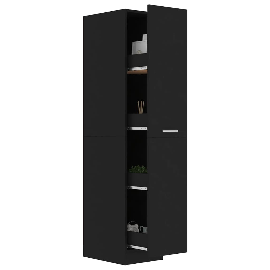 VidaXL Apothecary Cabinet in Engineered Wood - Black, Modern Storage Solution with Large Spaces, Perfect for Office or Living Room Use