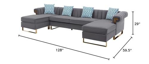 Lilola Home Maddie Gray Velvet 5-Seater Double Chaise Sectional Sofa - Thumbnail 2
