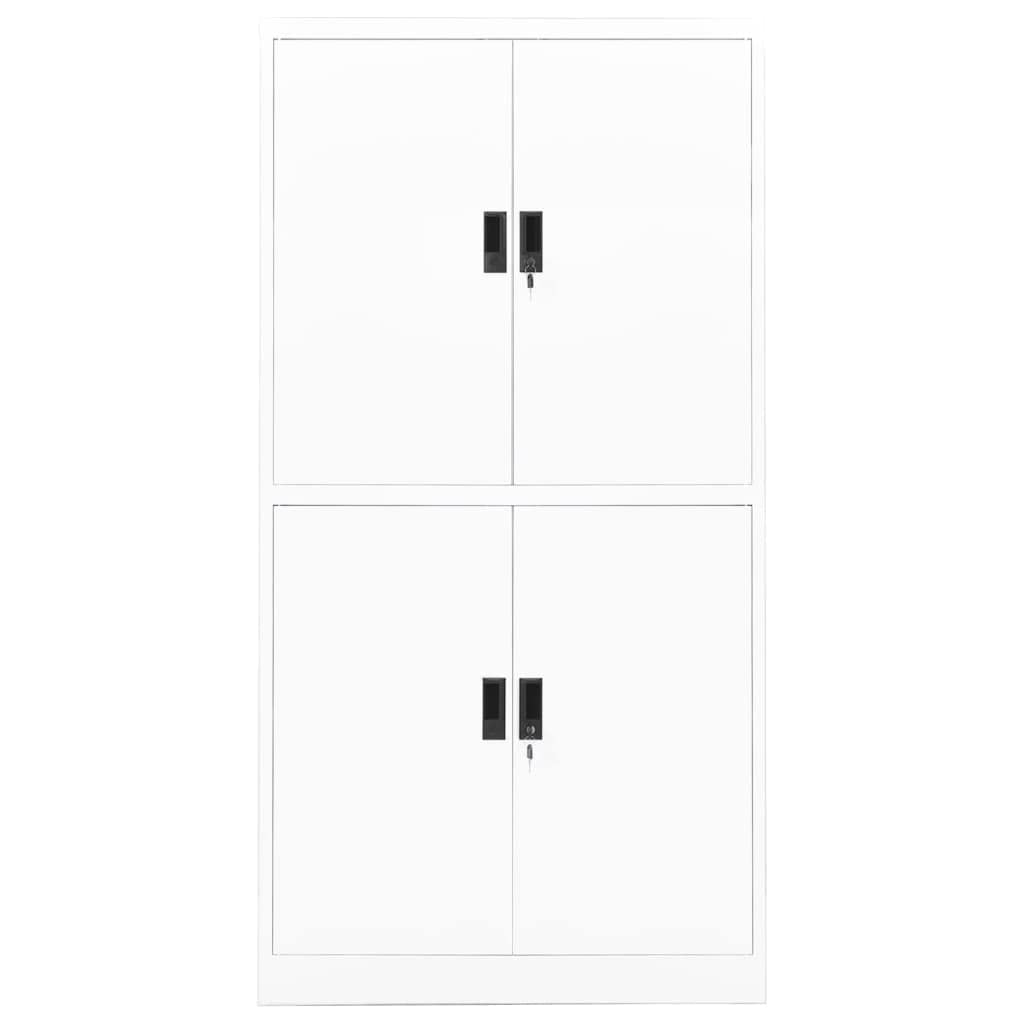 vidaXL Scandi-Style Steel Office Cabinet with 4 Doors, Adjustable Shelves, Lockable, White - Versatile File Storage Solution, 35.4&quot;x15.7&quot;x70.9&quot;.