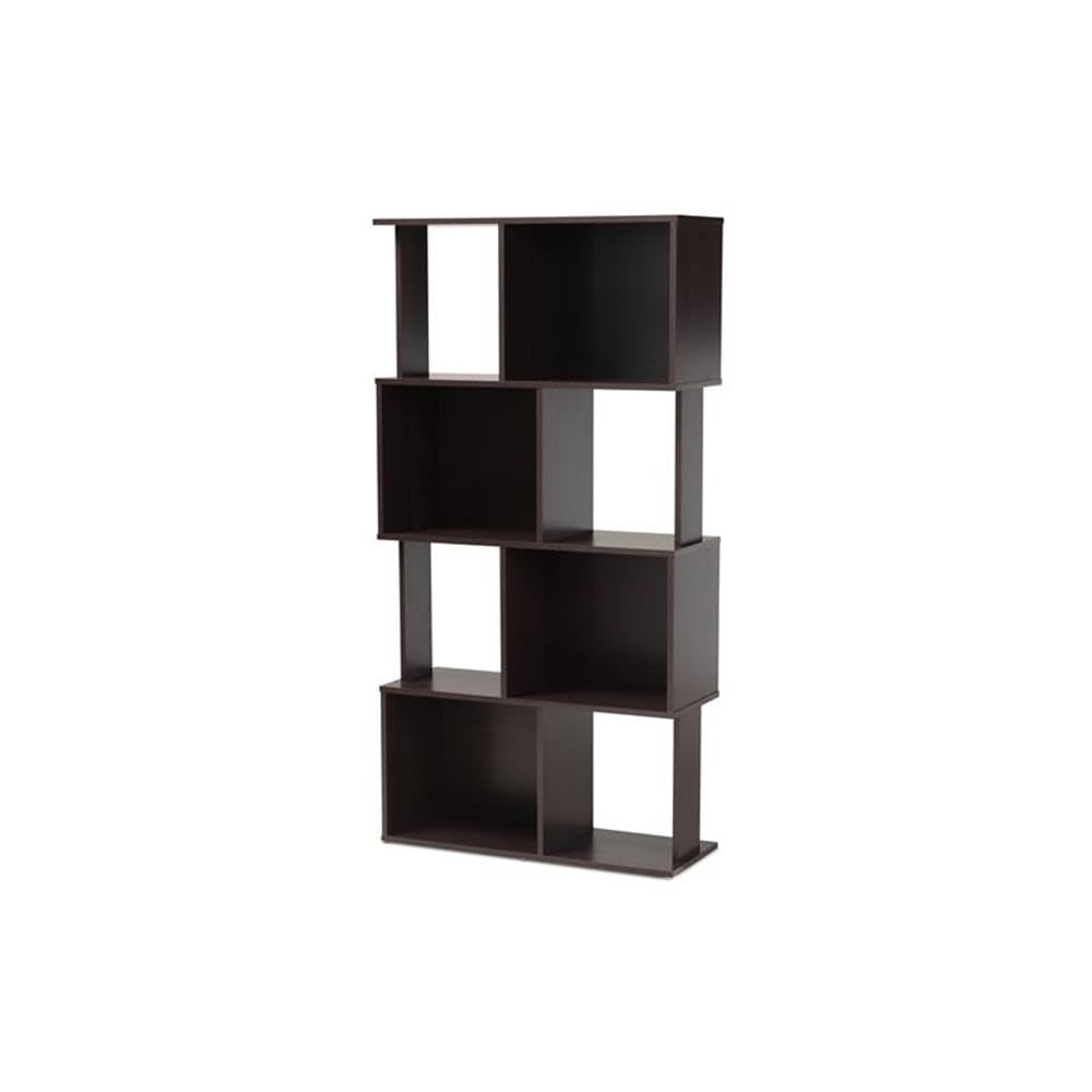 Baxton Studio Riva Modern and Contemporary Dark Brown Finished Geometric Wood Bookshelf