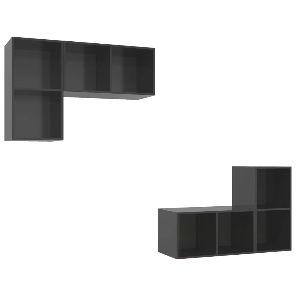 vidaXL High Gloss Gray Wall-Mounted TV Stands, Modern Engineered Wood HiFi Cabinet Set, Flexible Orientation, with Prop 65 Warning