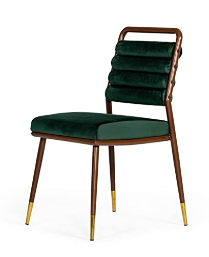 HomeRoots Velvet, Metal Contempo Dark Green and Walnut Velvet Dining Chair