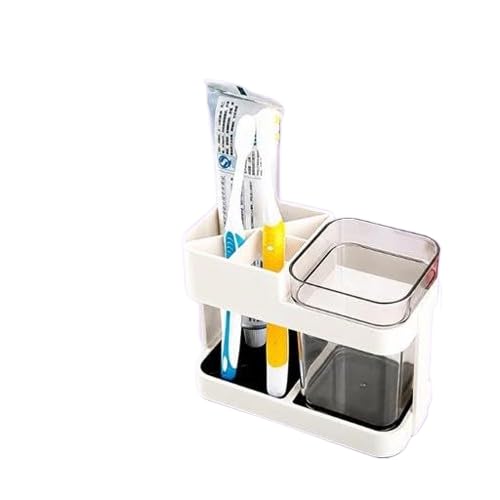 Toothbrush Holder with Toothpaste Storage Box | Bathroom Countertop Organizer