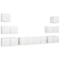 vidaXL TV Cabinet Set 8 Piece Home Indoor Living Room Hanging Wall-Mounted Stereo Plasma HiFi Cabinet TV Unit Furniture White Engineered Wood