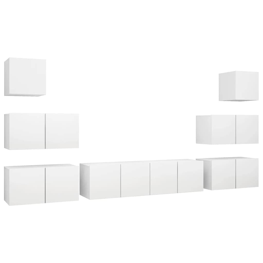 vidaXL TV Cabinet Set 8 Piece Home Indoor Living Room Hanging Wall-Mounted Stereo Plasma HiFi Cabinet TV Unit Furniture White Engineered Wood