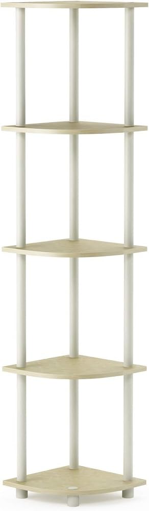 Furinno Turn-N-Tube 5 Tier Corner Display Rack Multipurpose Shelving Unit, 1-Pack, Cream Faux Marble/White