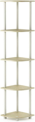 Furinno Turn-N-Tube 5 Tier Corner Display Rack Multipurpose Shelving Unit, 1-Pack, Cream Faux Marble/White
