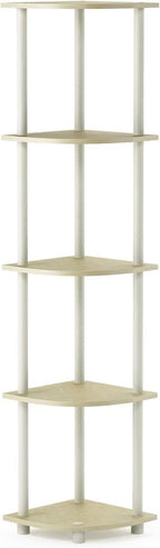 Furinno Turn-N-Tube 5 Tier Corner Display Rack Multipurpose Shelving Unit, 1-Pack, Cream Faux Marble/White