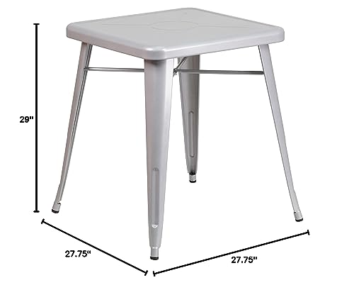 Flash Furniture Prince Commercial Grade 23.75" Square Silver Metal Indoor-Outdoor Table