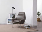 HomeRoots Dark Grey Top Grain Italian Leather Stainless Steel Legs Modern Dark Gray Top Grain Italian Leather Accent Chair