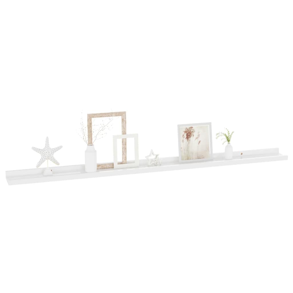 vidaXL Wall-Mounted High Gloss White MDF Shelves, Modern Style Home Decor Storage, 45.3&quot;x3.5&quot;x1.2&quot;, Set of 2
