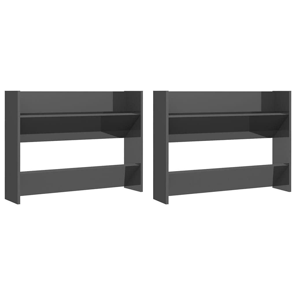 vidaXL Wall Shoe Cabinets 2 pcs High Gloss Gray 31.5&quot;x7.1&quot;x23.6&quot; Engineered Wood