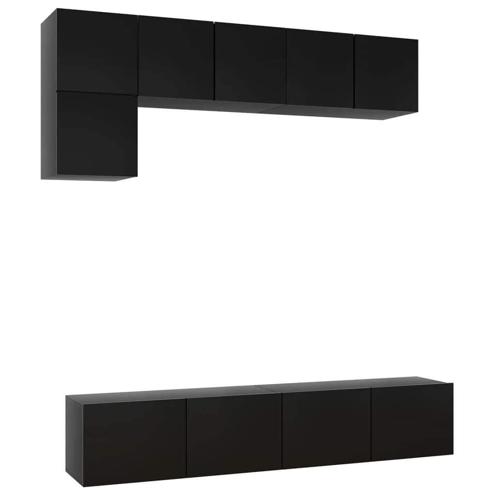 vidaXL TV Cabinet Set 5 Piece Home Living Room Furniture TV Stand HiFi Stereo Cabinet Media Unit Entertainment Center Black Engineered Wood