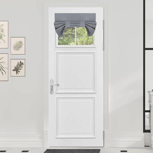 Outdoorlines Blackout French Door Curtains, Privacy Thermal Insulated Tie Up Glass Shades, Easy To Install Tricia Window Shade, Small Front Door Curtain, W26 X L20 Inch, Grey, 1 Panel