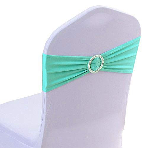 Mds Pack Of 125 Pcs Spandex Chair Sashes Bows Elastic Chair Bands Ties With Buckle Slider Bow For Wedding Decoration Spandex Slider Sashes Bow - Sea Green