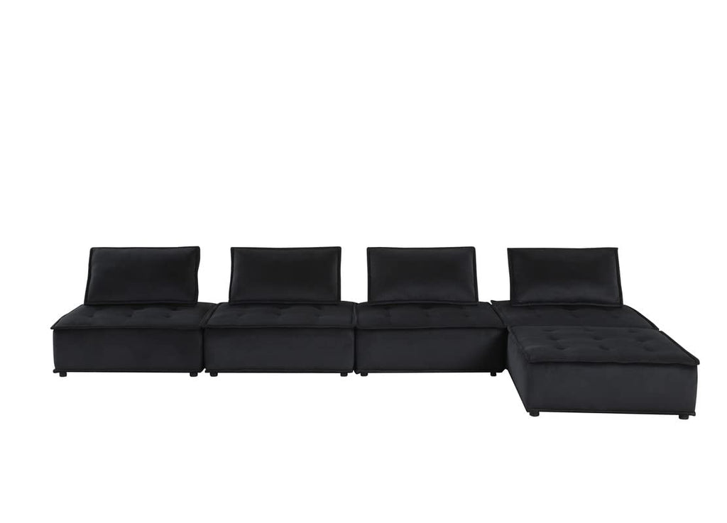 Lilola Home Anna Black Velvet 5 Pc Sofa and Loveseat