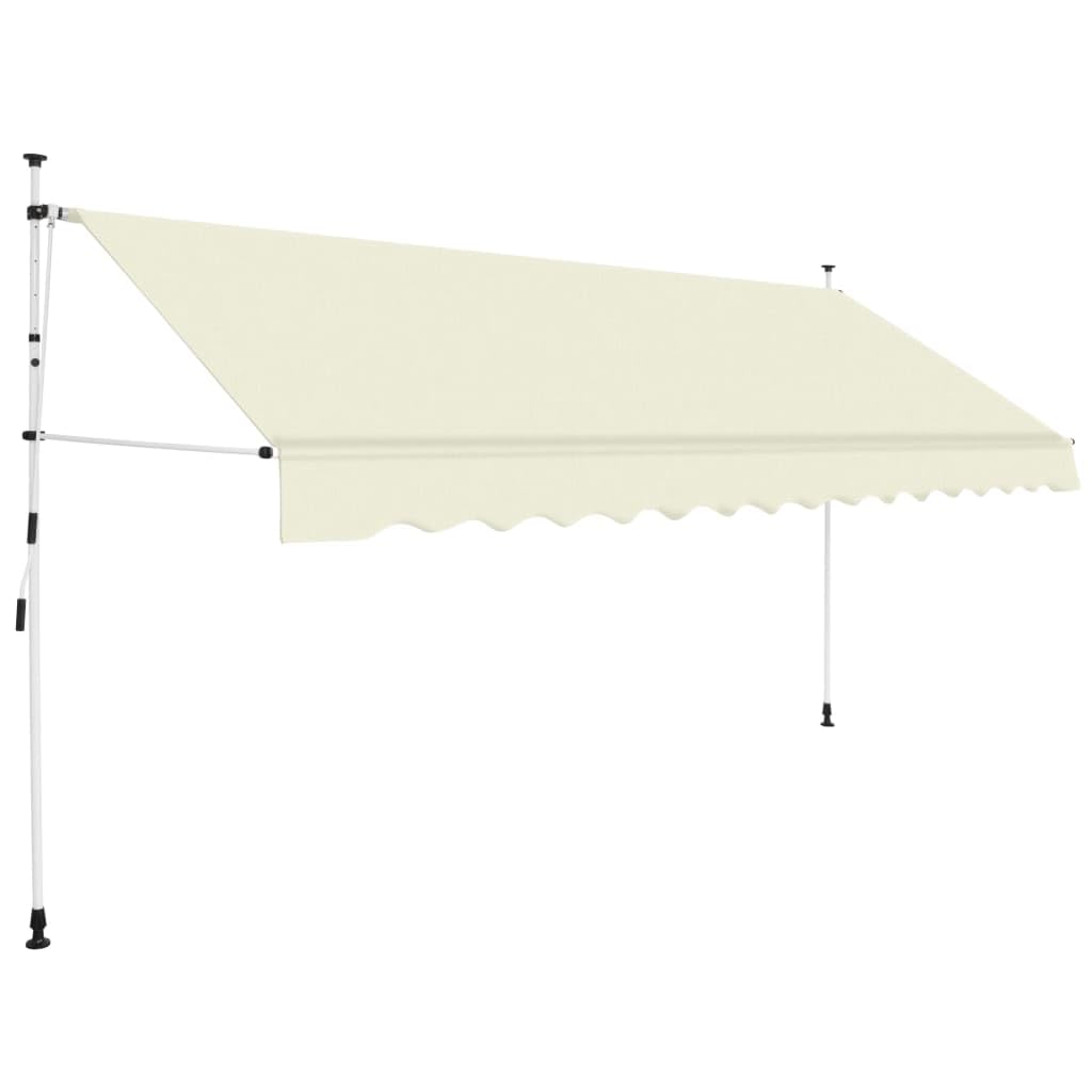 vidaXL Manual Retractable Awning 137.8&quot; Cream - Resistant Polyester with PU Coating - Steel Frame - Adjustable Height and Angle - Perfect for Windows, Terraces, Balconies, and Gardens
