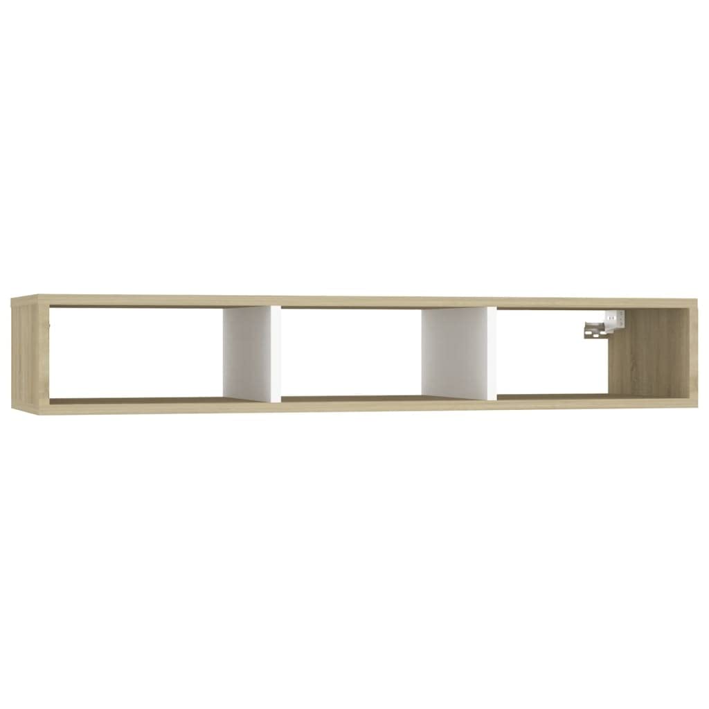 806252 vidaXL Wall Shelf Cabinet White and Sonoma Oak 40.2&quot;x12&quot;x7&quot; Chipboard