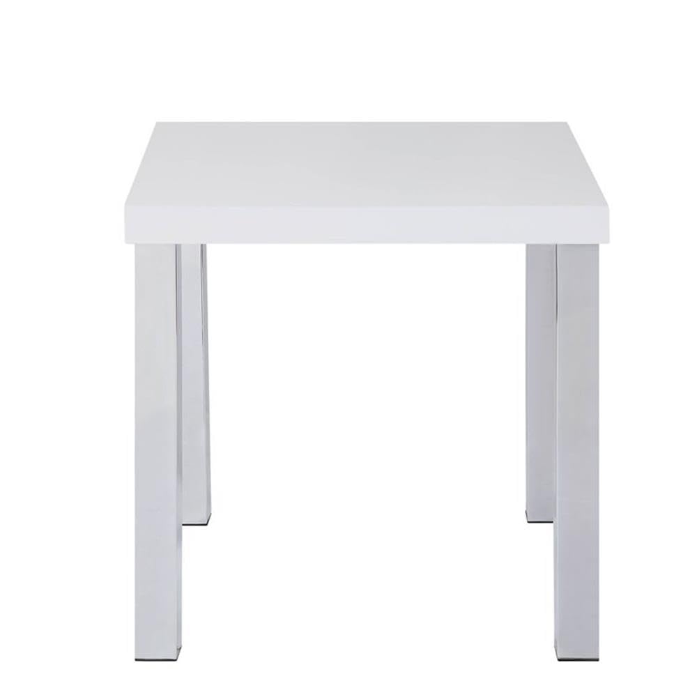 Acme Harta End Table in White High Gloss & Chrome