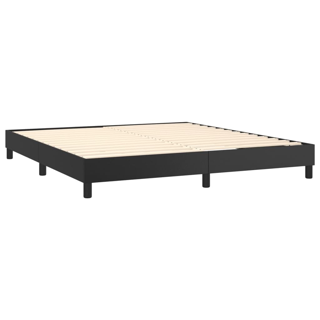 vidaXL King Size Box Spring Bed Frame - Modern Faux Leather in Black - Durable Engineered Wood and Plywood Construction - Fits 76&quot;x79.9&quot; Mattress