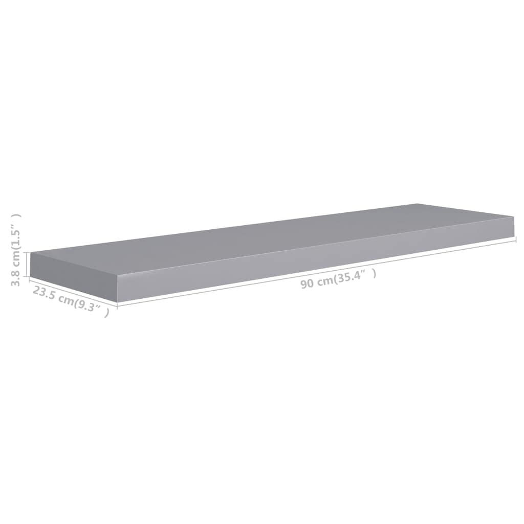 vidaXL Modern Floating Wall Shelves - Set of 2, Invisible Mounting System, Honeycomb MDF - Gray, Durable Metal Frame Construct - 35.4x9.3x1.5