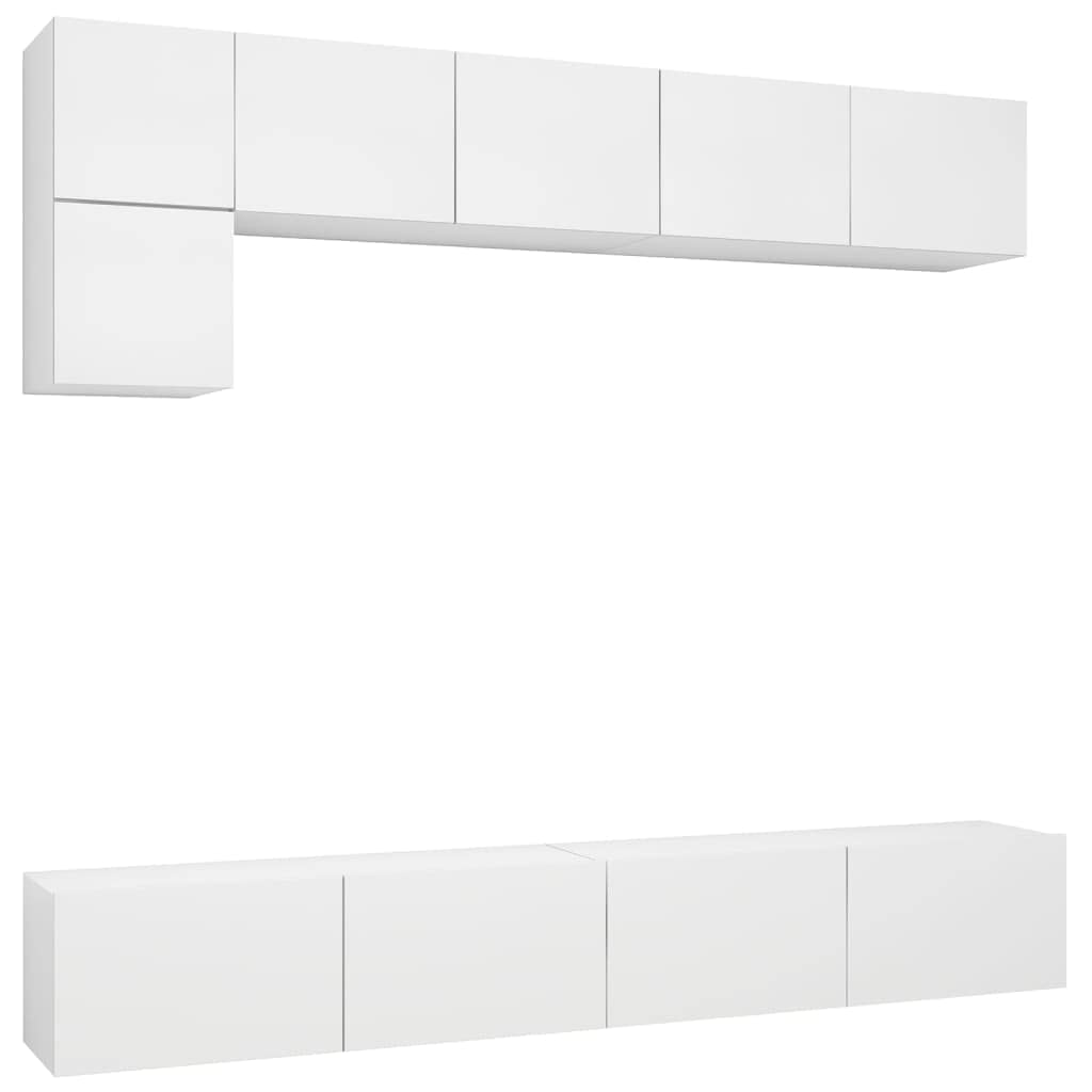 vidaXL TV Cabinet Set 5 Piece Home Living Room Furniture TV Stand HiFi Stereo Cabinet Media Unit Entertainment Center White Engineered Wood