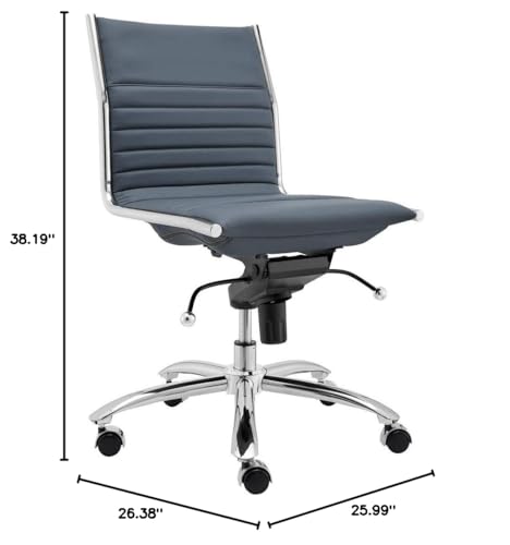 HomeRoots 26.38' X 25.99' X 38.19' Low Back Office Chair Without Armrests in Blue with Chromed Steel Base