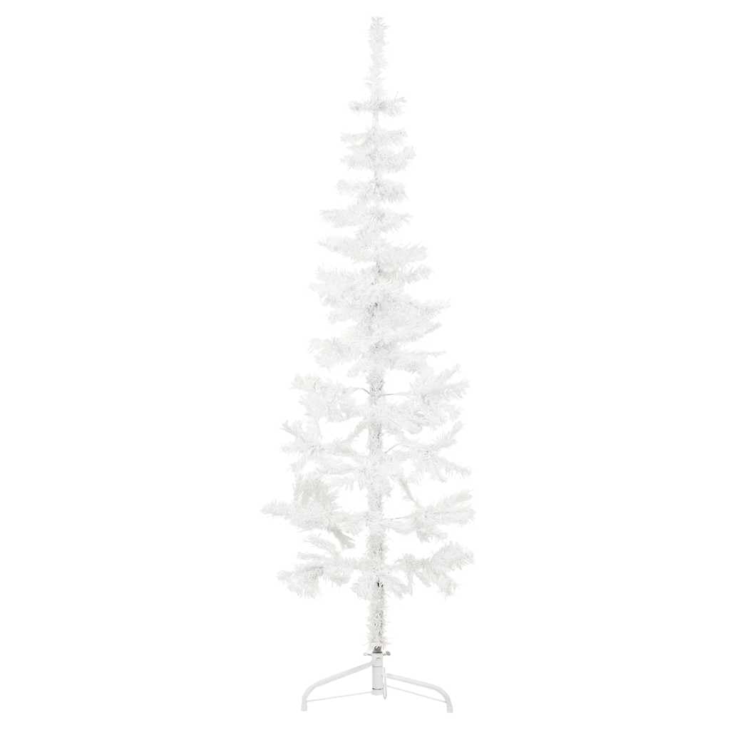 vidaXL 5ft Slim Artificial Half Christmas Tree - White PVC and Steel Material - Space-Saving Design - Easy Assembly - Durable Stand Included