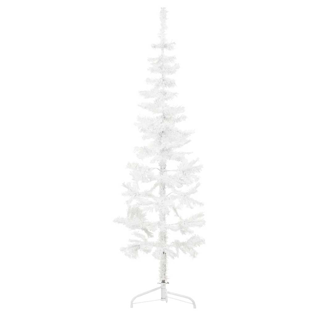 vidaXL Slim White Artificial Half Christmas Tree - Space-Saving Design, Lifelike Material, Easy Assembly with Stand - Ideal for Small Spaces - 4ft Height, Modern Style