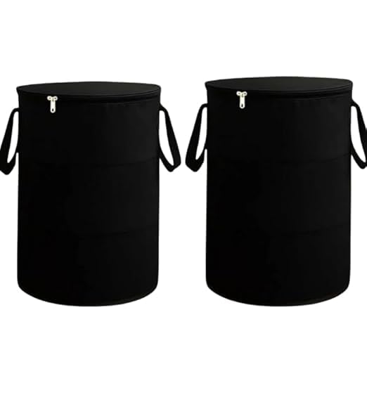 Set of 2 Foldable Laundry Baskets with Zipper Lid & Handles  Large Collapsible Clothes Storage Hamper for Home, Bedroom & Bathr