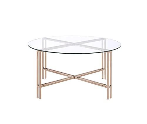 Acme Veises Round Glass Top Coffee Table In Gold And Champagne