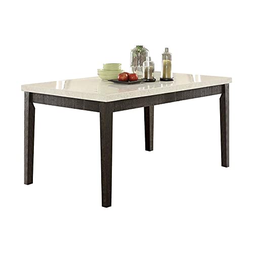 Acme Nolan Dining Table in White Marble and Salvage Dark Oak