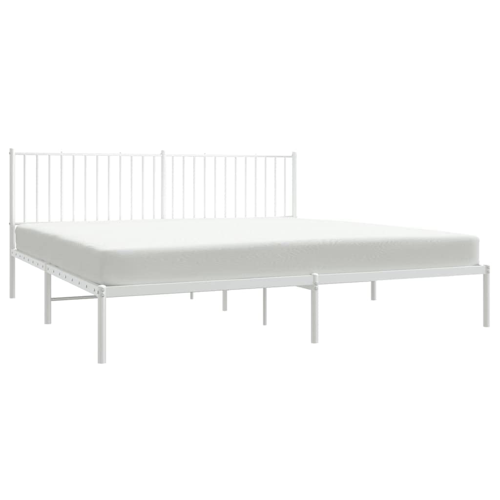 vidaXL 12-Inch White Metal King Bed Frame with Headboard, Heavy-Duty Construction with Under-Bed Storage for Modern Bedroom, No Box Spring Needed & Easy Assembly, No Mattress
