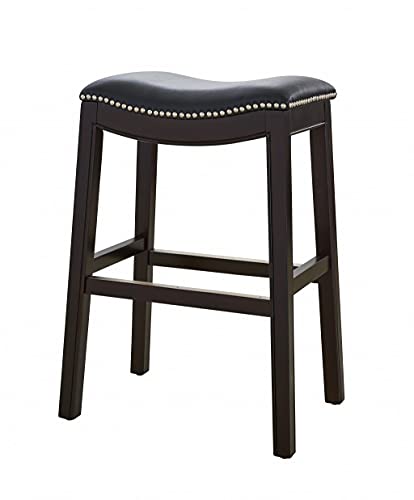 HomeRoots Vinyl, Wood, Steel 25&quot; Espresso and Black Saddle Style Counter Height Bar Stool