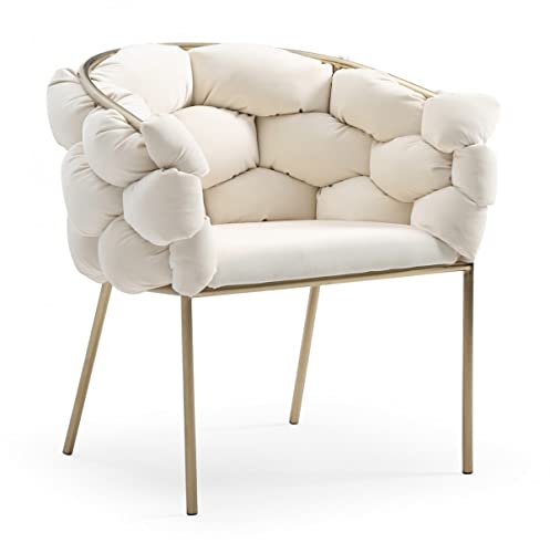 HomeRoots Metal, Fabric White Geo Velvet and Brushed Brass Velvet Dining Chair