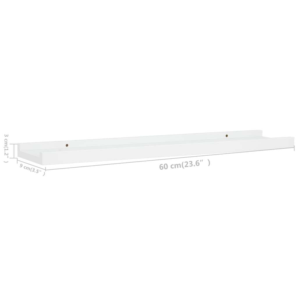 vidaXL Wall-Mounted Picture Frame Ledge Shelves - Set of 2, Space-Saving, White Lacquered MDF, Quick and Easy Installation, Unique Front Edge, Modern U-Shaped Design, 23.6&quot;x3.5&quot;x1.2&quot;